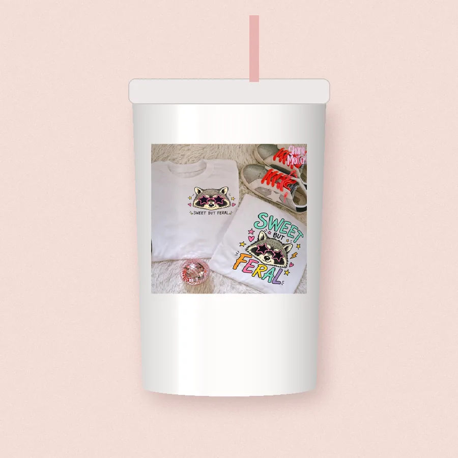 Sweet But Feral sublimation design on a skinny tumbler