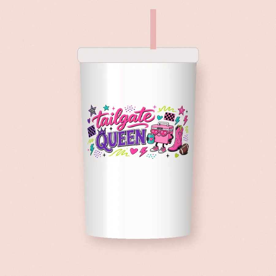 Tailgate Queen sublimation design on a skinny tumbler