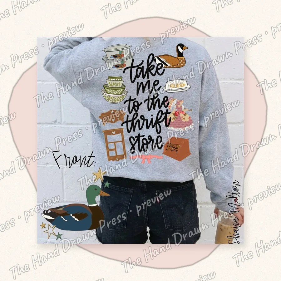 Take Me to the Thrift Store hand drawn PNG design