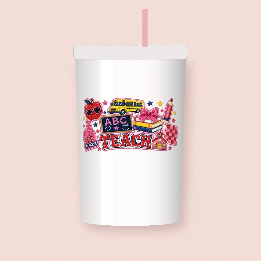 Teach Collage sublimation design on a skinny tumbler