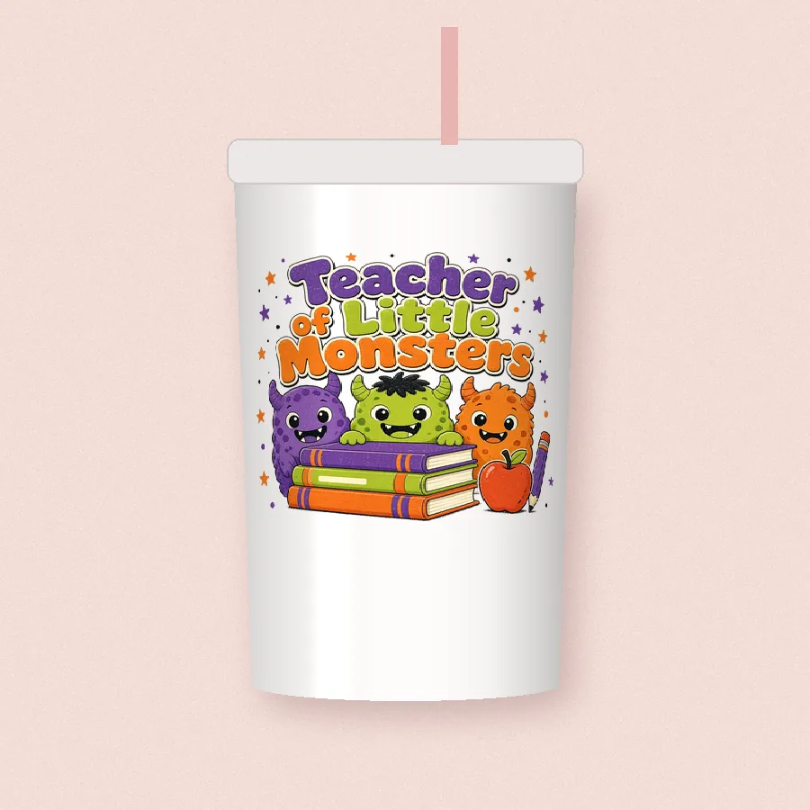 Teacher of Little Monsters sublimation design on a skinny tumbler