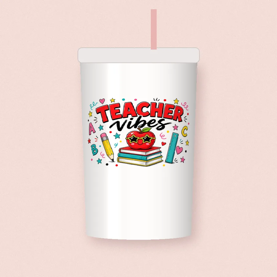 Teacher Vibes sublimation design on a skinny tumbler