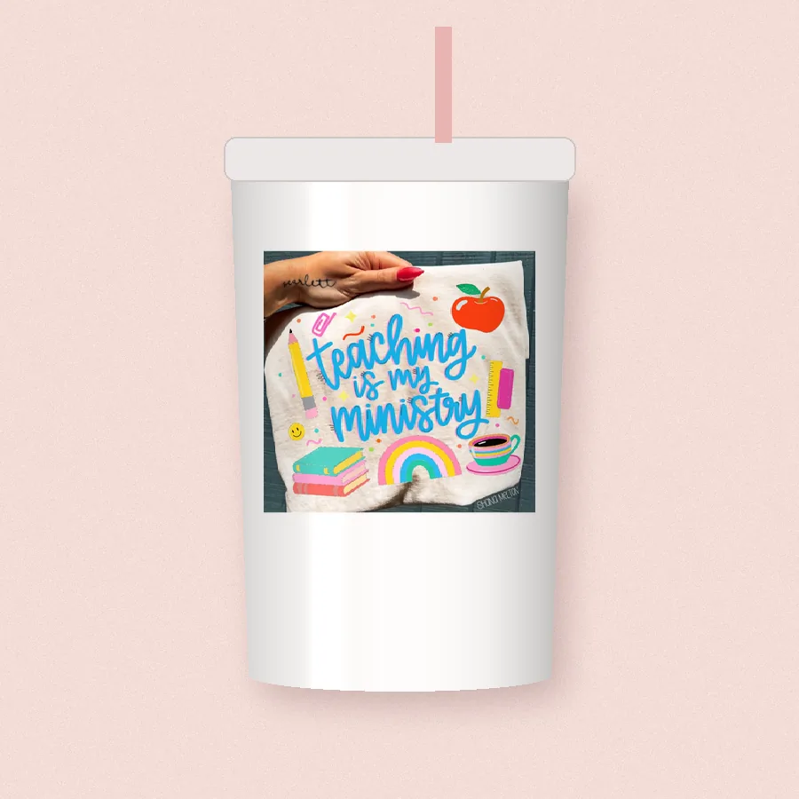 Teaching Is My Ministry sublimation design on a skinny tumbler