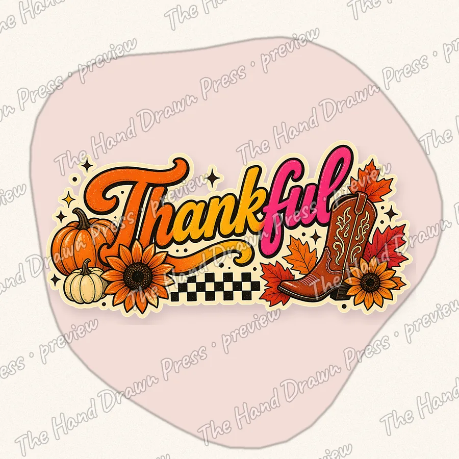 Thankful Retro Fall hand drawn PNG design