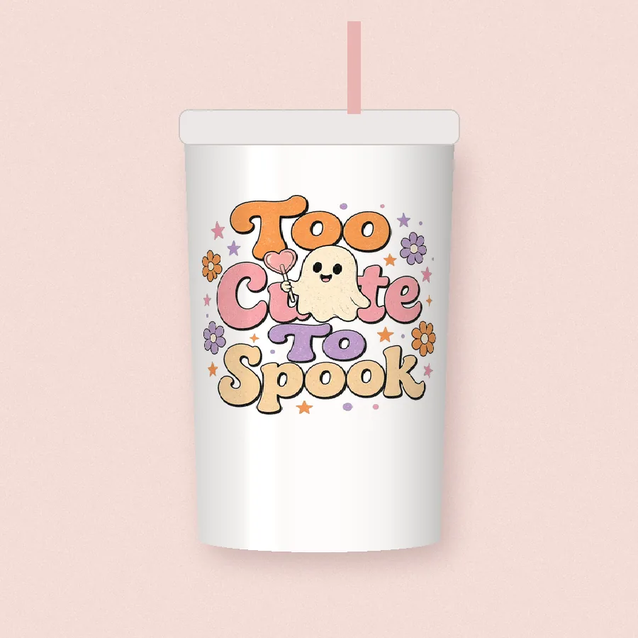 Too Cute to Spook sublimation design on a skinny tumbler
