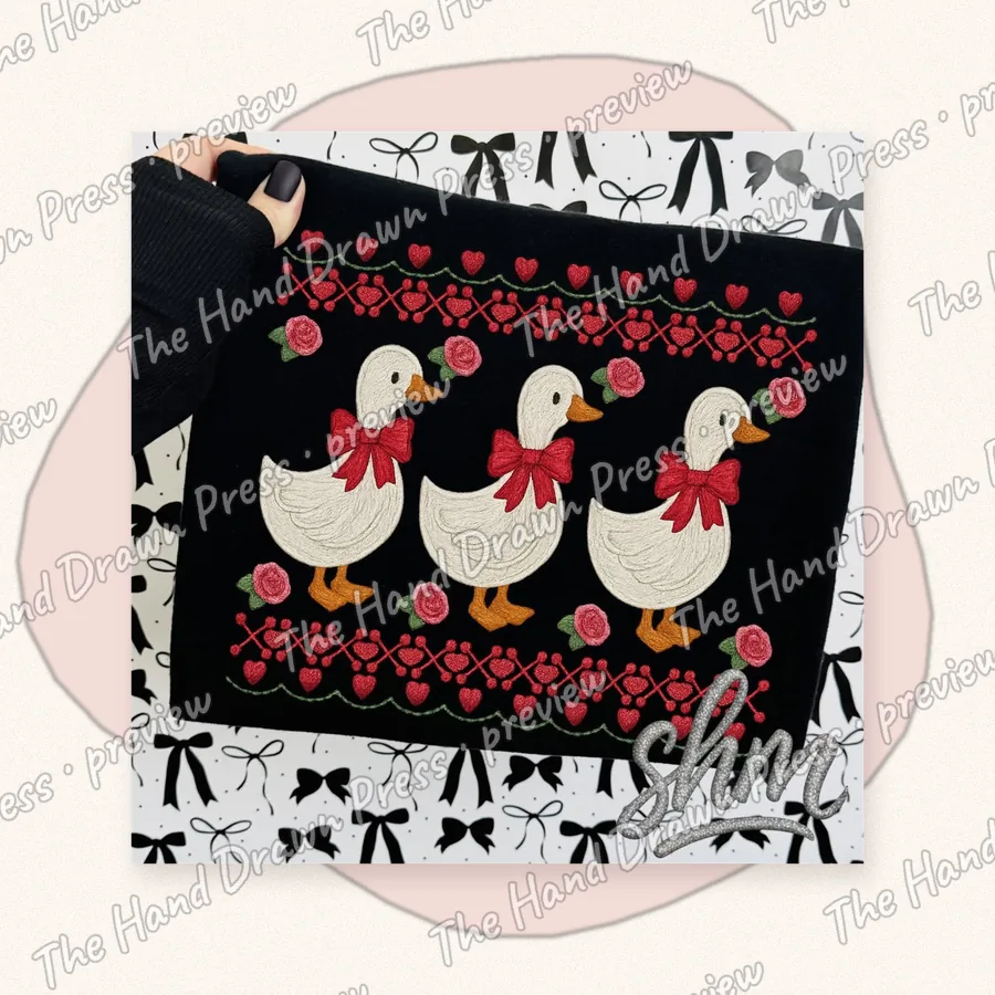 Valentine Geese and Roses