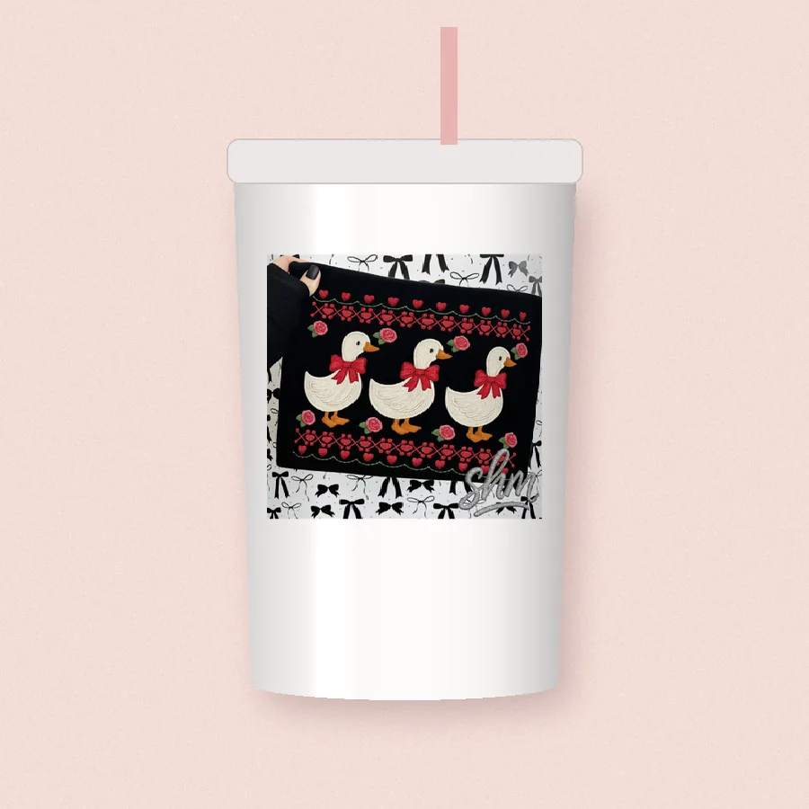 Valentine Geese Rose Garden sublimation design on a skinny tumbler
