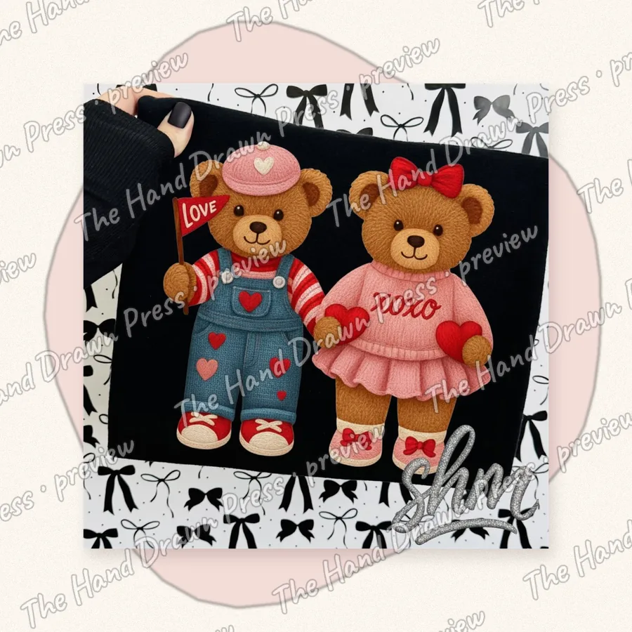 Valentine Teddy Bear Couple hand drawn PNG design