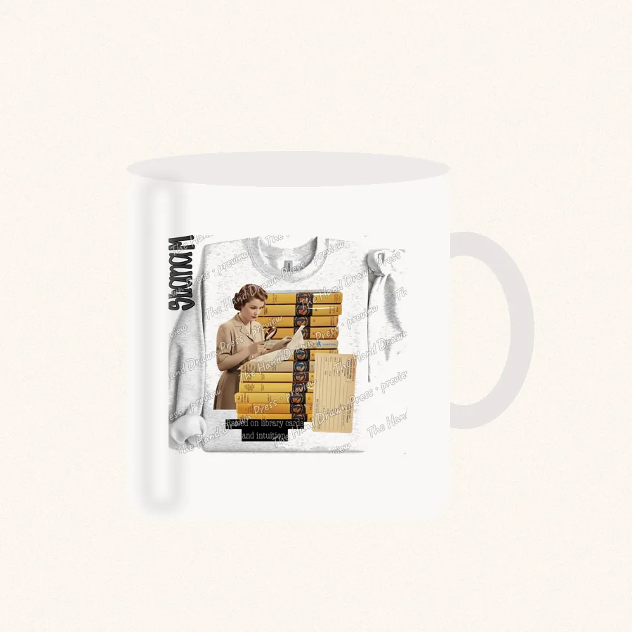 Vintage Book Lady design on a 11 oz mug
