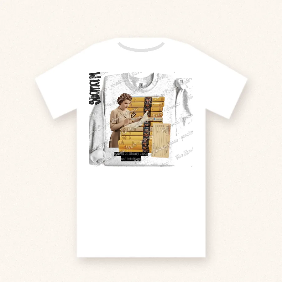 Vintage Book Lady design on a unisex t-shirt