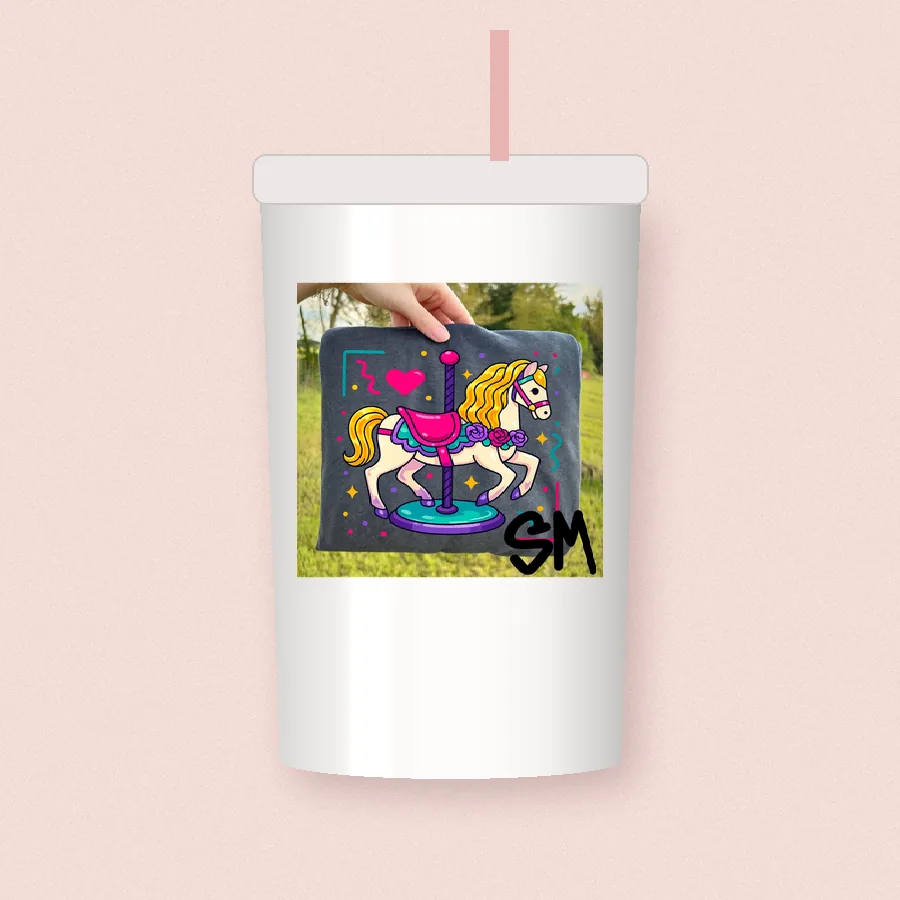 Vintage Carousel Horse sublimation design on a skinny tumbler