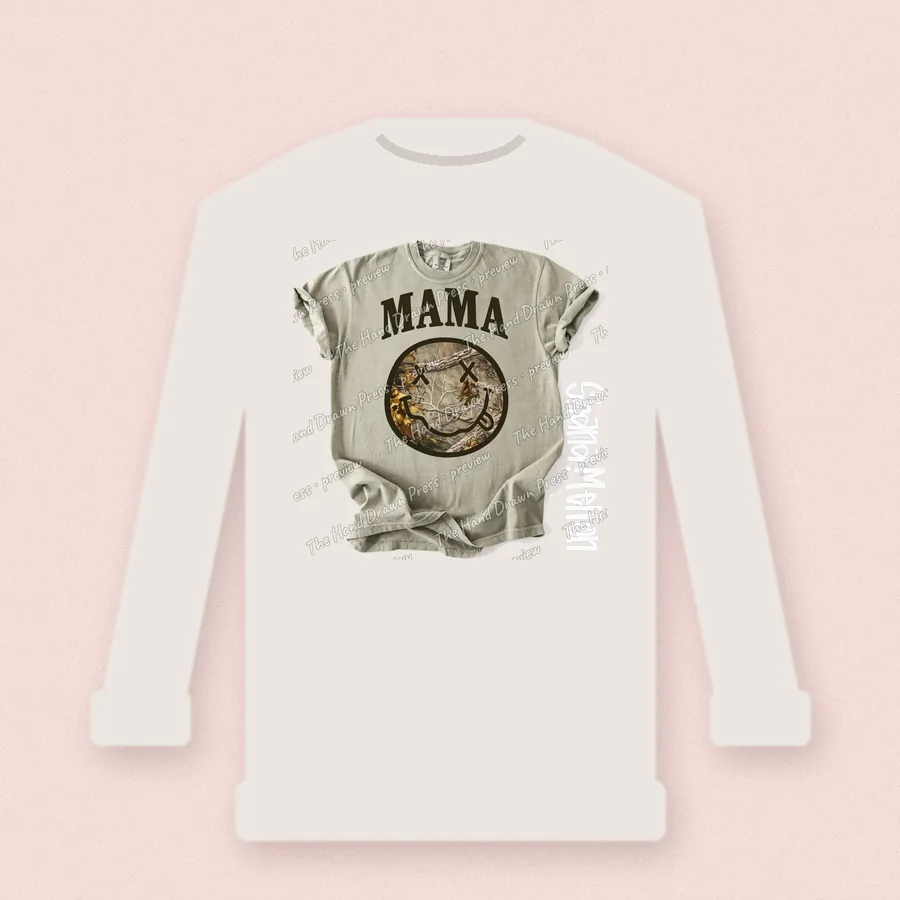 Vintage Smiley Mama design on a crewneck sweatshirt