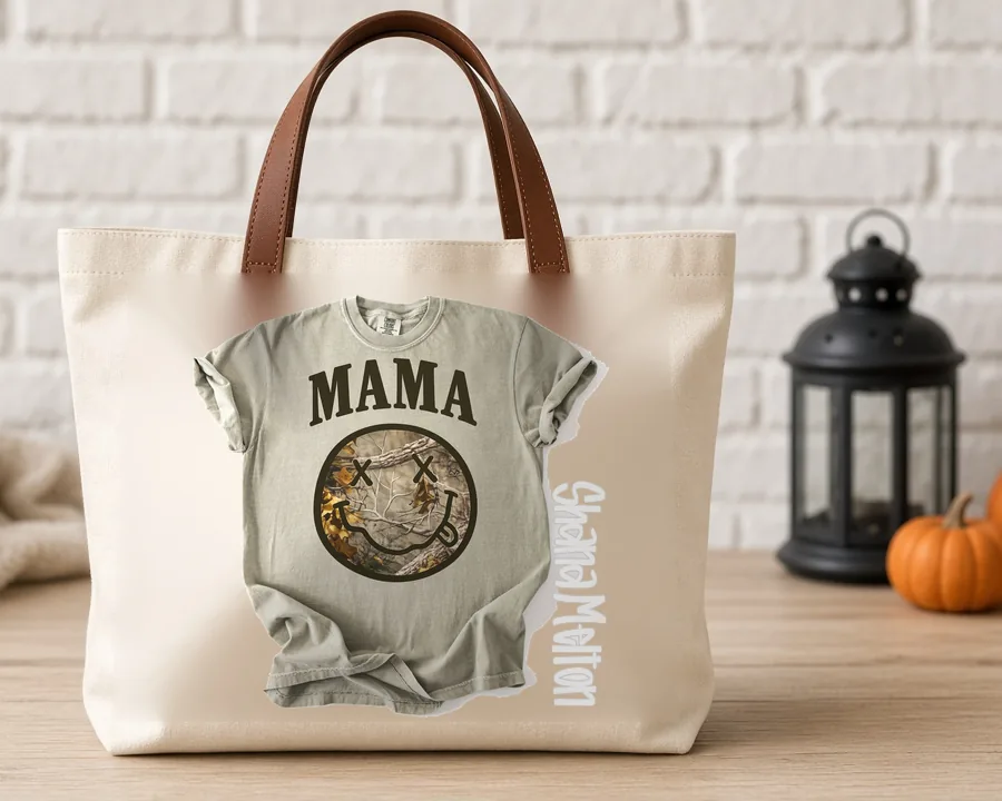 Vintage Smiley Mama design on a cotton tote bag
