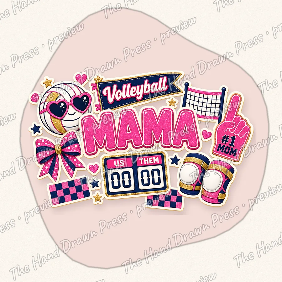 Volleyball Mama Collage hand drawn PNG design