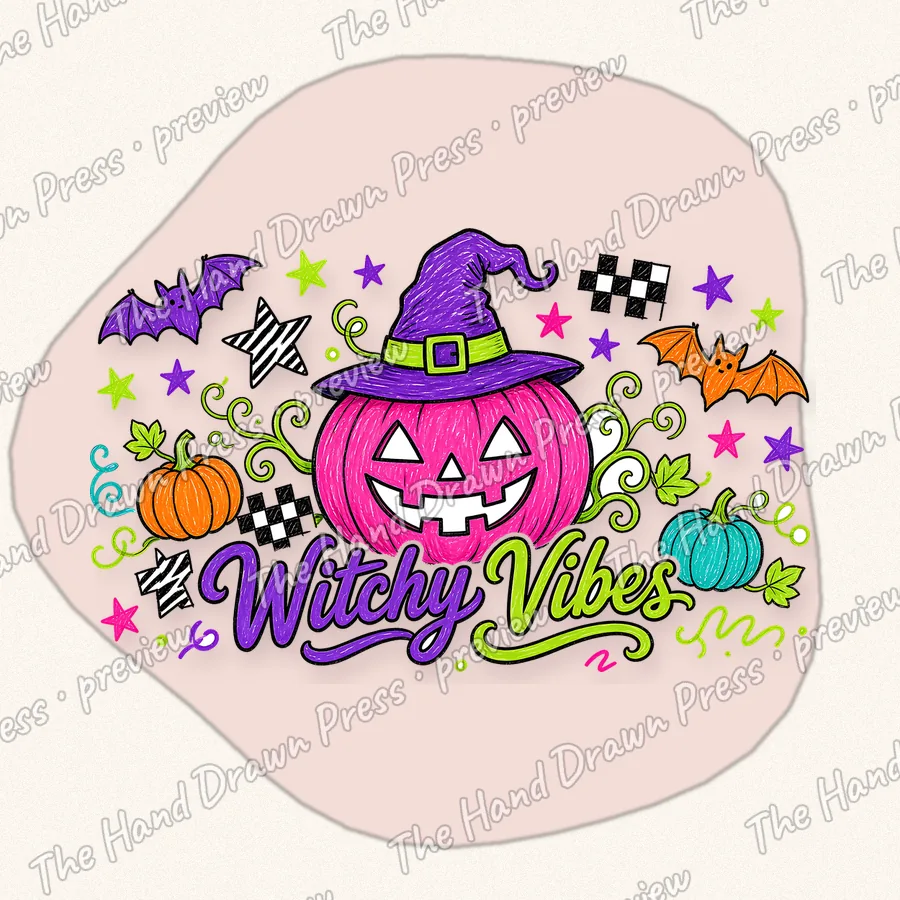 Witchy Vibes Pumpkin hand drawn PNG design