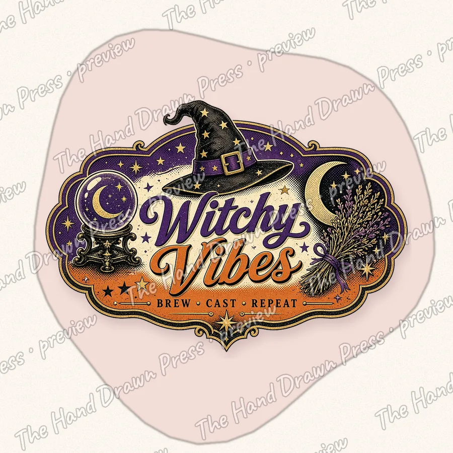 Witchy Vibes Retro hand drawn PNG design