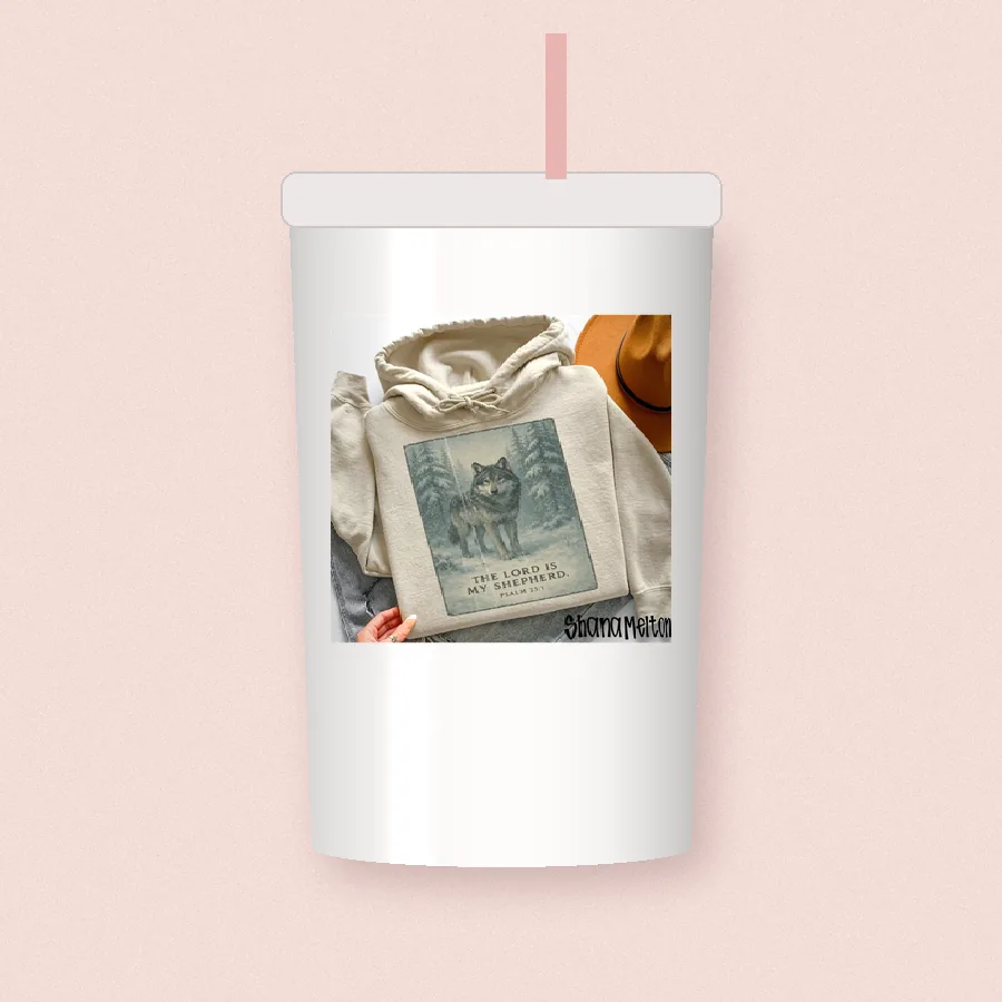 Wolf Scripture Print sublimation design on a skinny tumbler