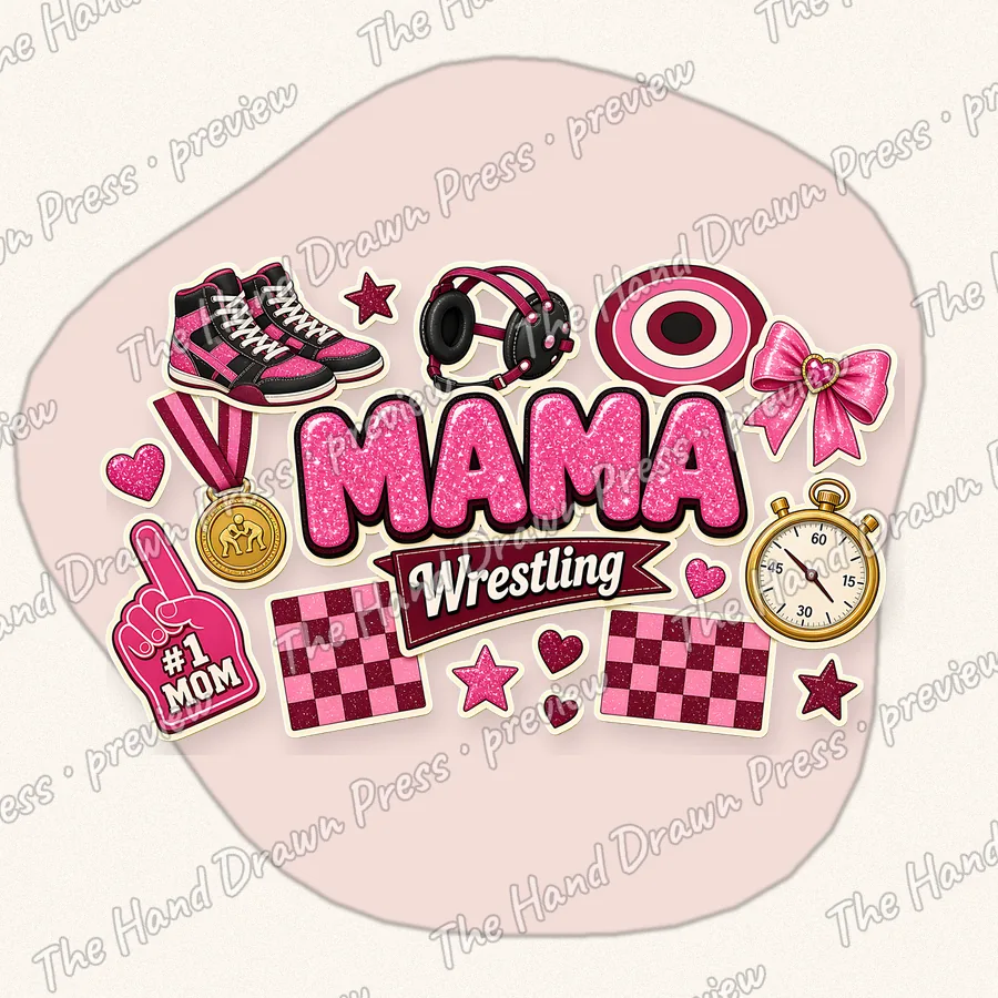 Wrestling Mama Collage hand drawn PNG design