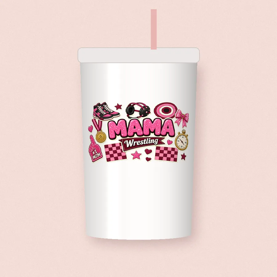 Wrestling Mama Collage sublimation design on a skinny tumbler